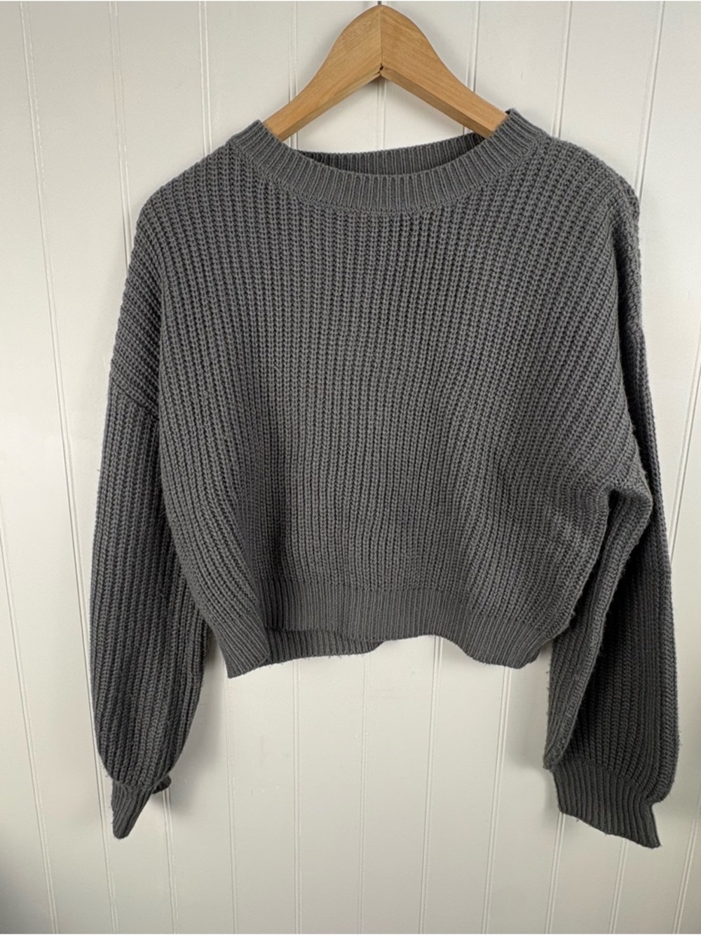 Cider Cropped Knit Sweater Grey Minimalist Soft Girl Cozy oversized XS - Picture 6 of 6